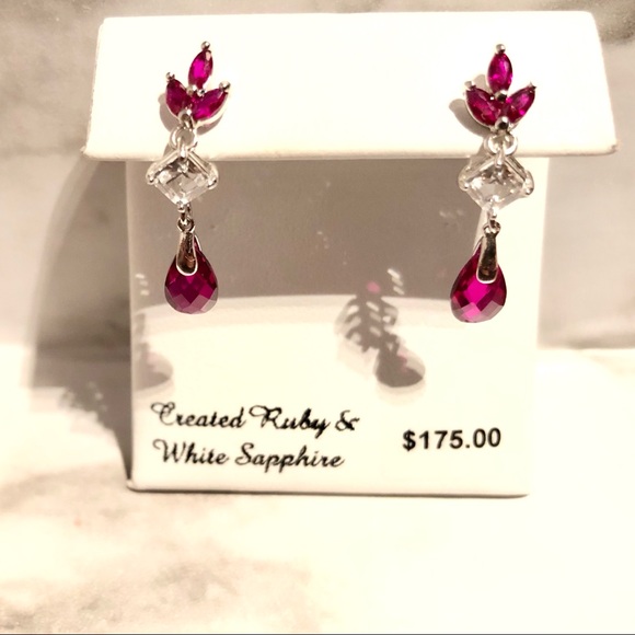 Sterling Silver Lab-Created Ruby Drops - Picture 2 of 2